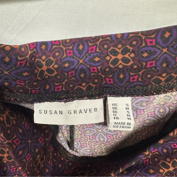 Susan Graver Stretch Knit Pull On Pants Small Purple Geometric Print - Picture 2 of 7